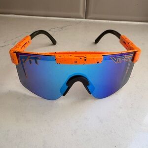 PIT VIPER The Crush POLARIZED Sunglasses Orange/Blue Mirror Wrap With Pouch